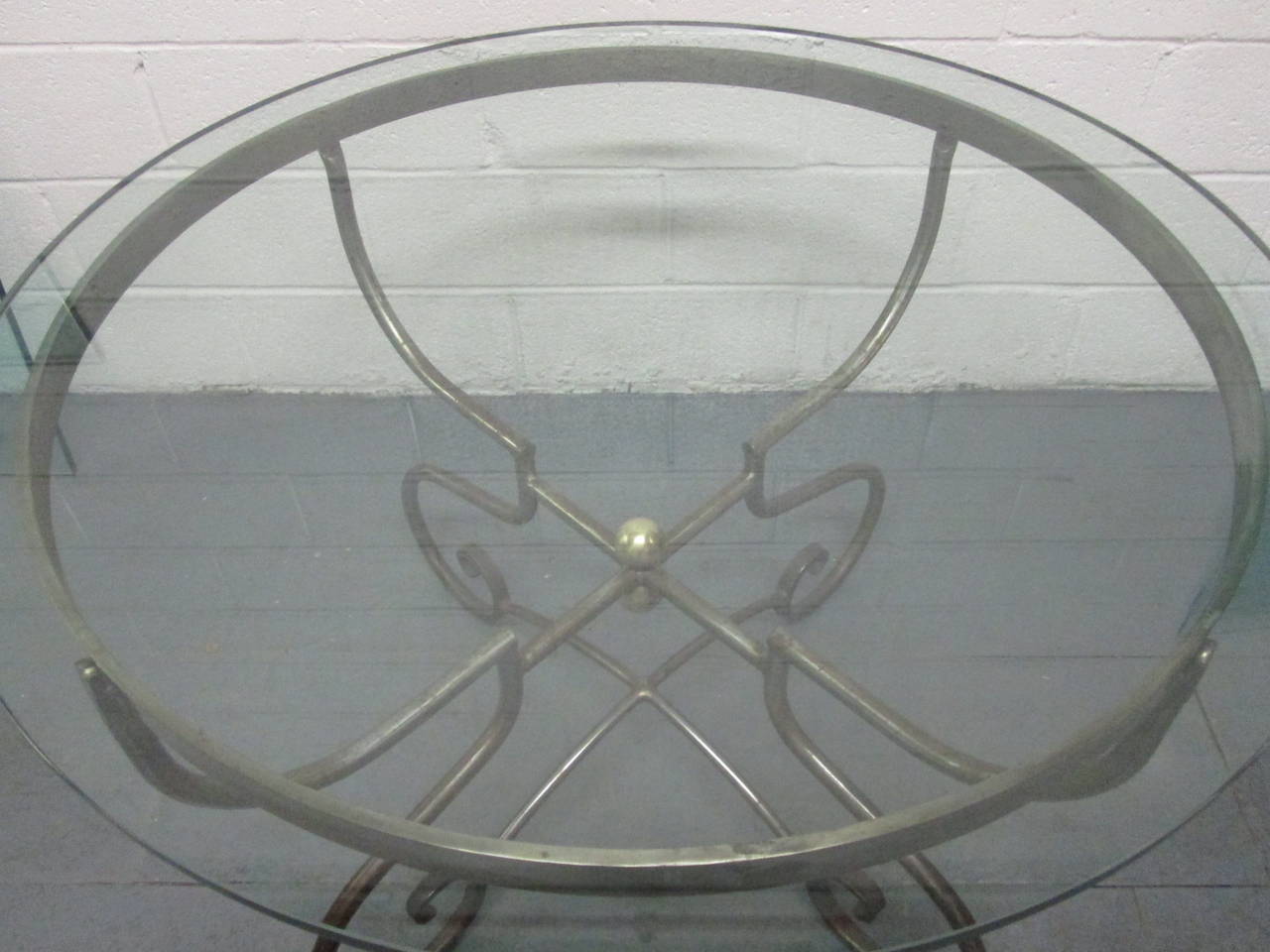 Glass Italian Iron Center Table Style of Alberto Orlandi For Sale