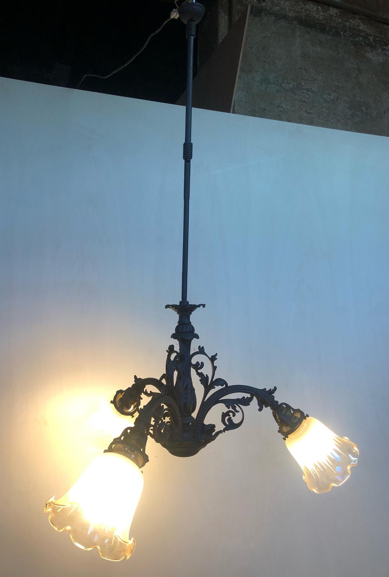 Metal Italian Iron Chandelier with 3 Lights For Sale