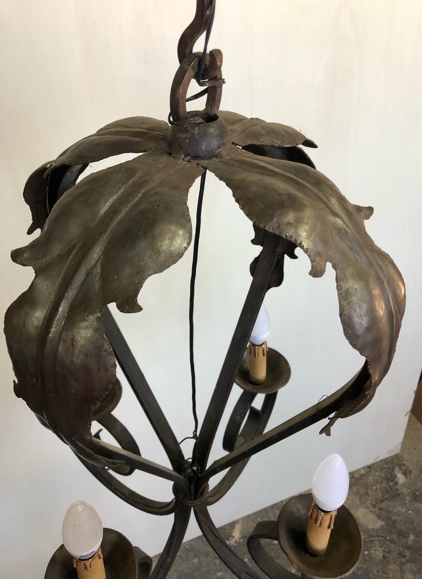Italian Iron Chandelier with 4 Lights For Sale 1