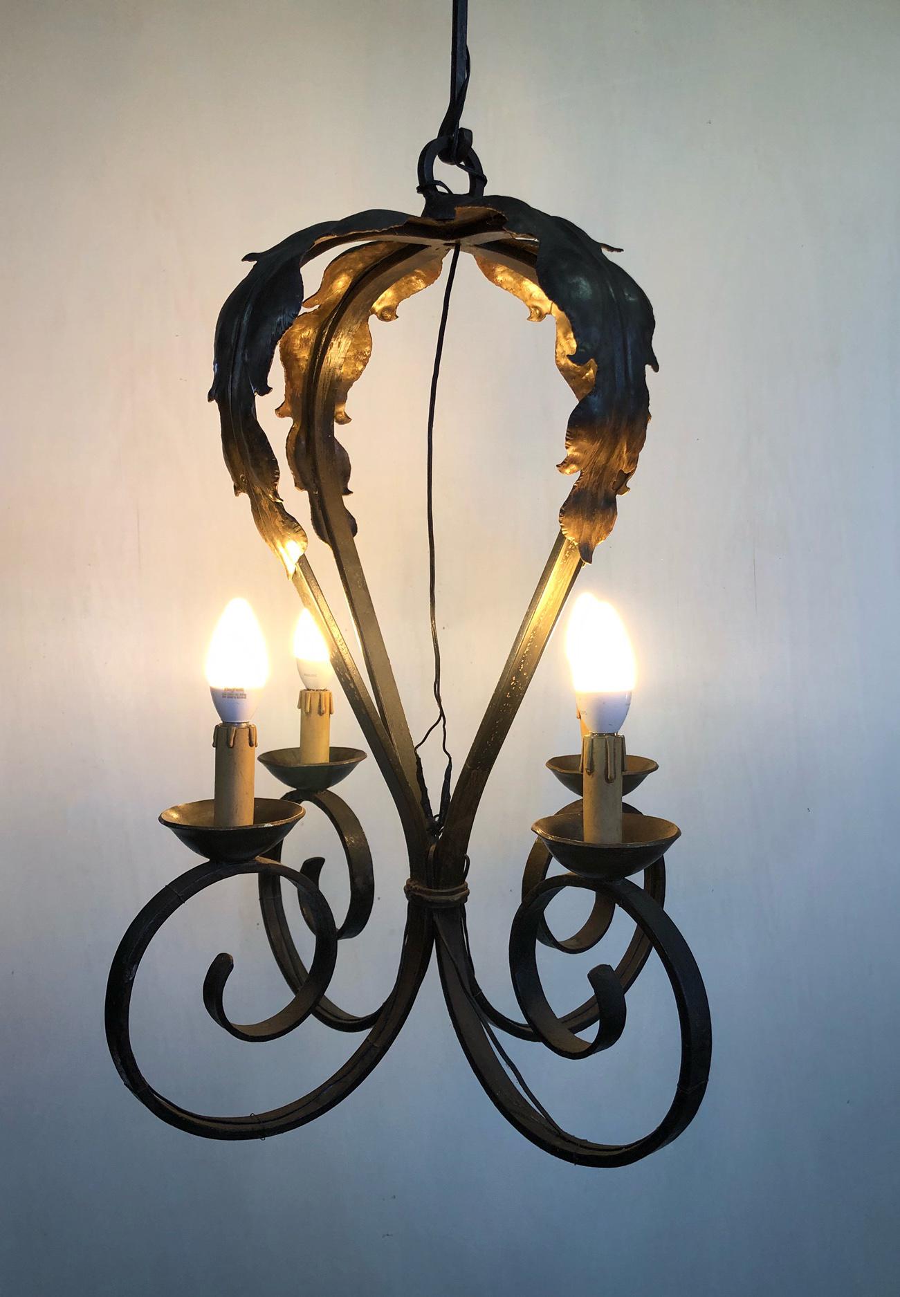 Italian Iron Chandelier with 4 Lights For Sale 2
