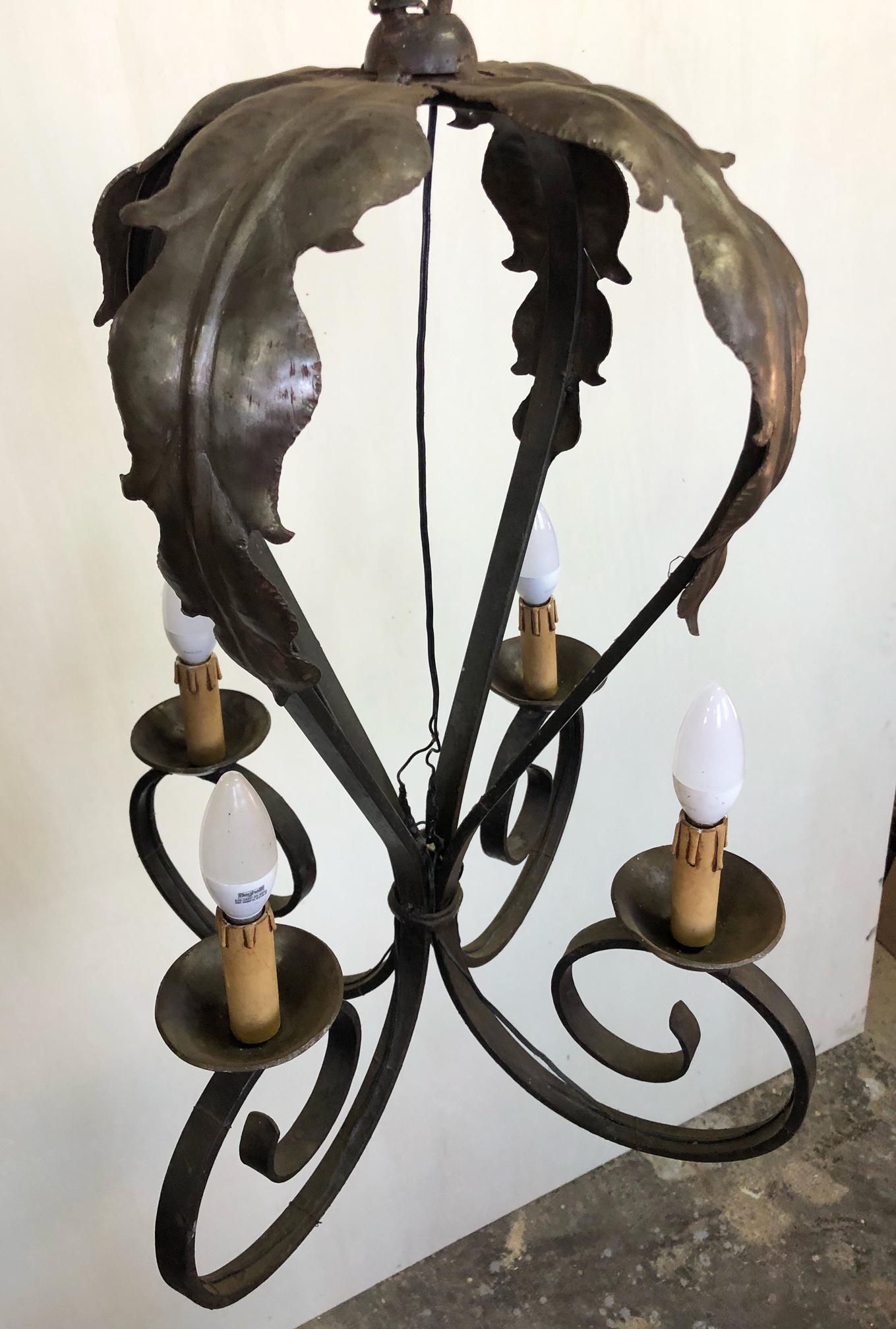 Italian Iron Chandelier with 4 Lights For Sale 3