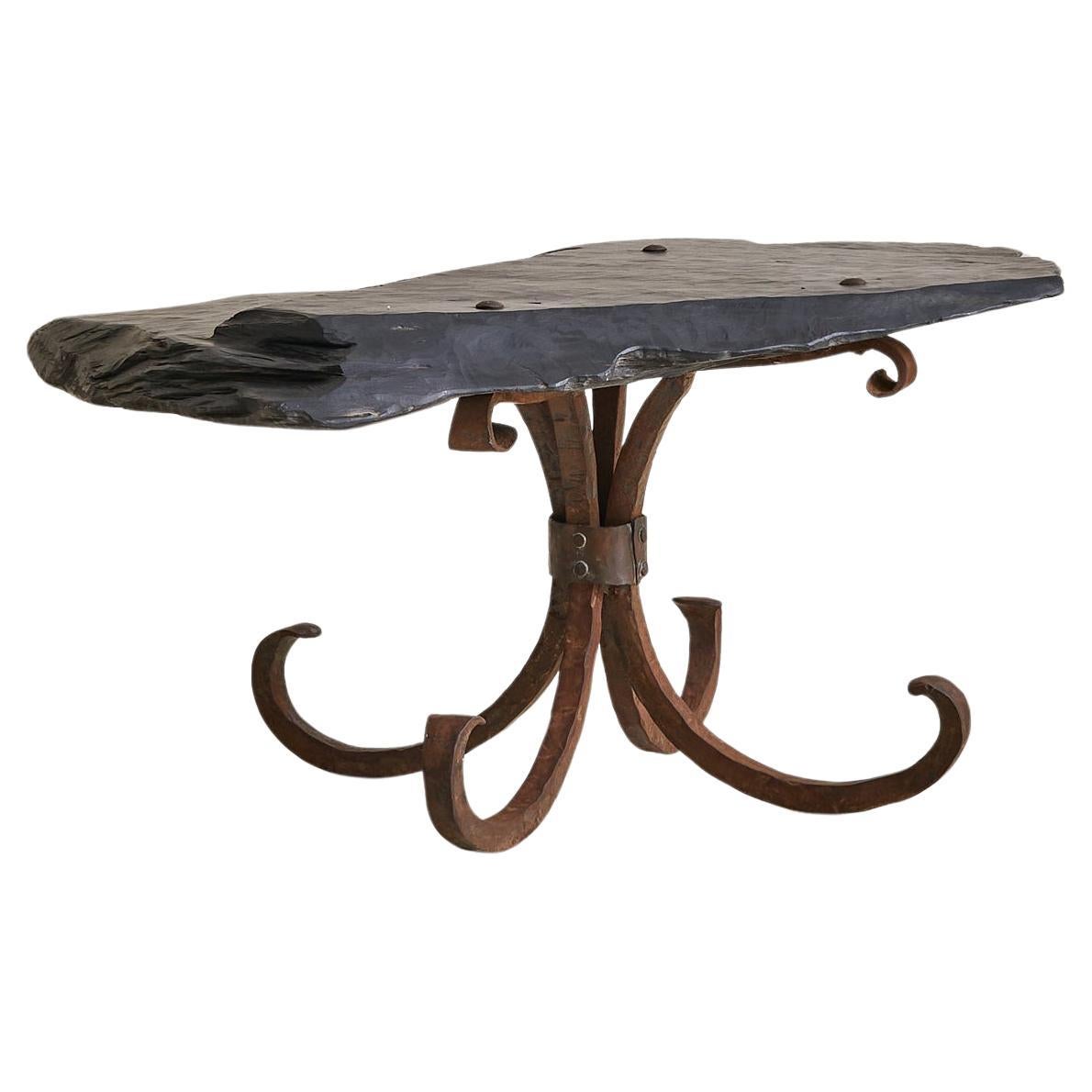 Italian Iron Coffee Table with Organic Slate Top, 1970s