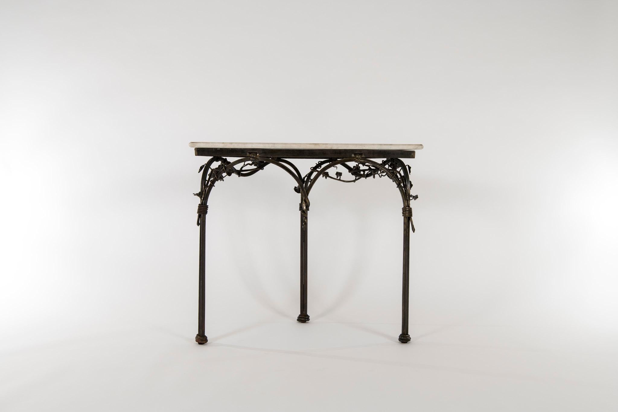 20th Century Italian Iron Console with Marble Top For Sale
