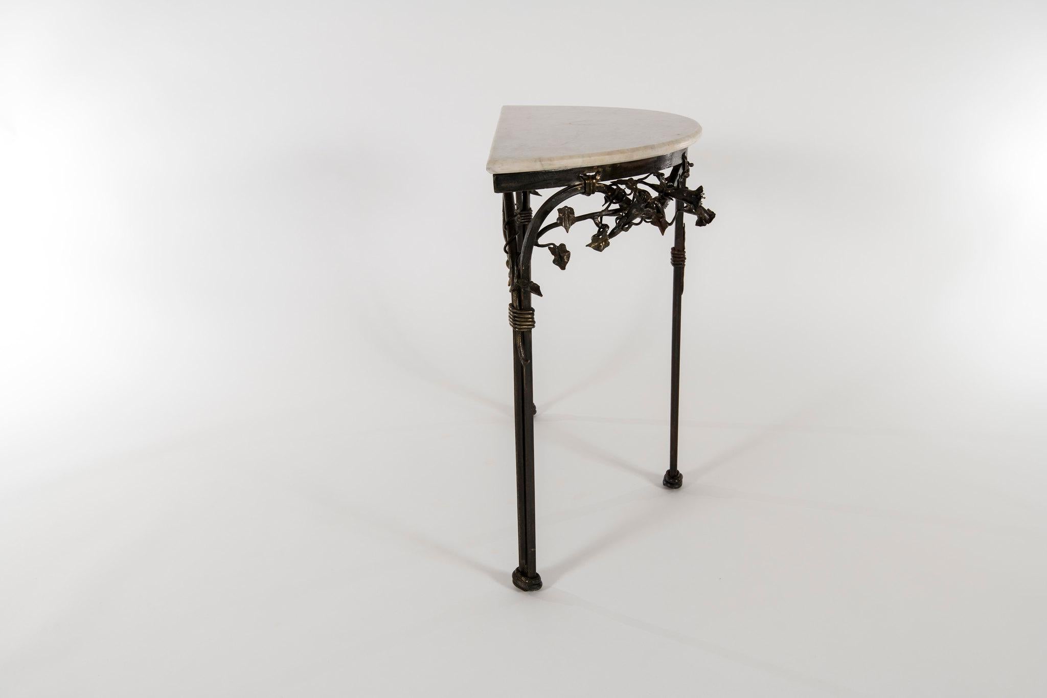 Wrought Iron Italian Iron Console with Marble Top For Sale