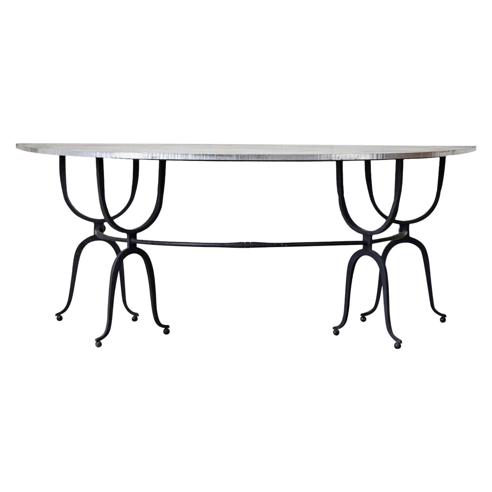 Italian Iron Demilune Hunt Table or Wine Tasting Table  For Sale