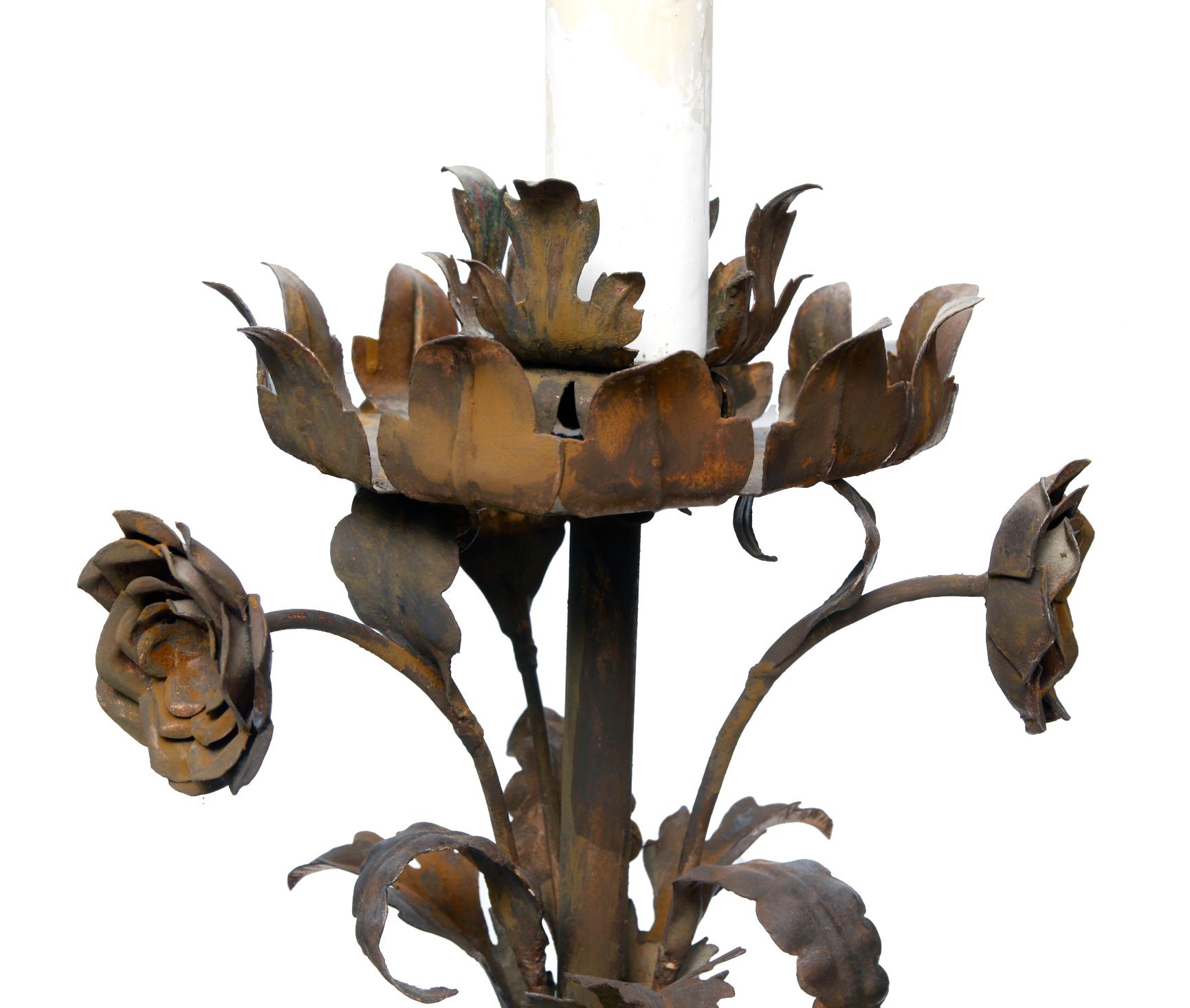 Rustic Italian Iron Floor Lamp with Patinaed Rusty Finish For Sale