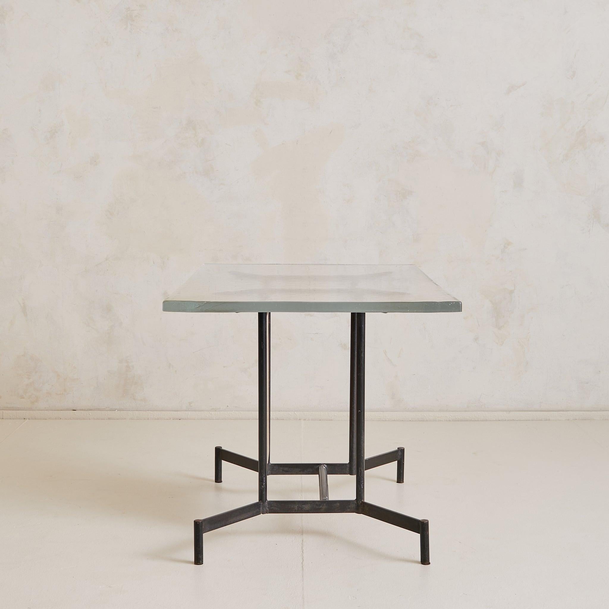 Italiano Italian Iron + Glass Desk or Console with Inset Wood Panel, 1950s in vendita