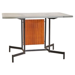Italian Iron + Glass Desk or Console with Inset Wood Panel, 1950s