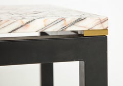 Italian Iron Parson's Style Side Table with Marble Top and Brass Details