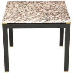 Italian Iron Parson's Style Side Table with Marble Top and Brass Details