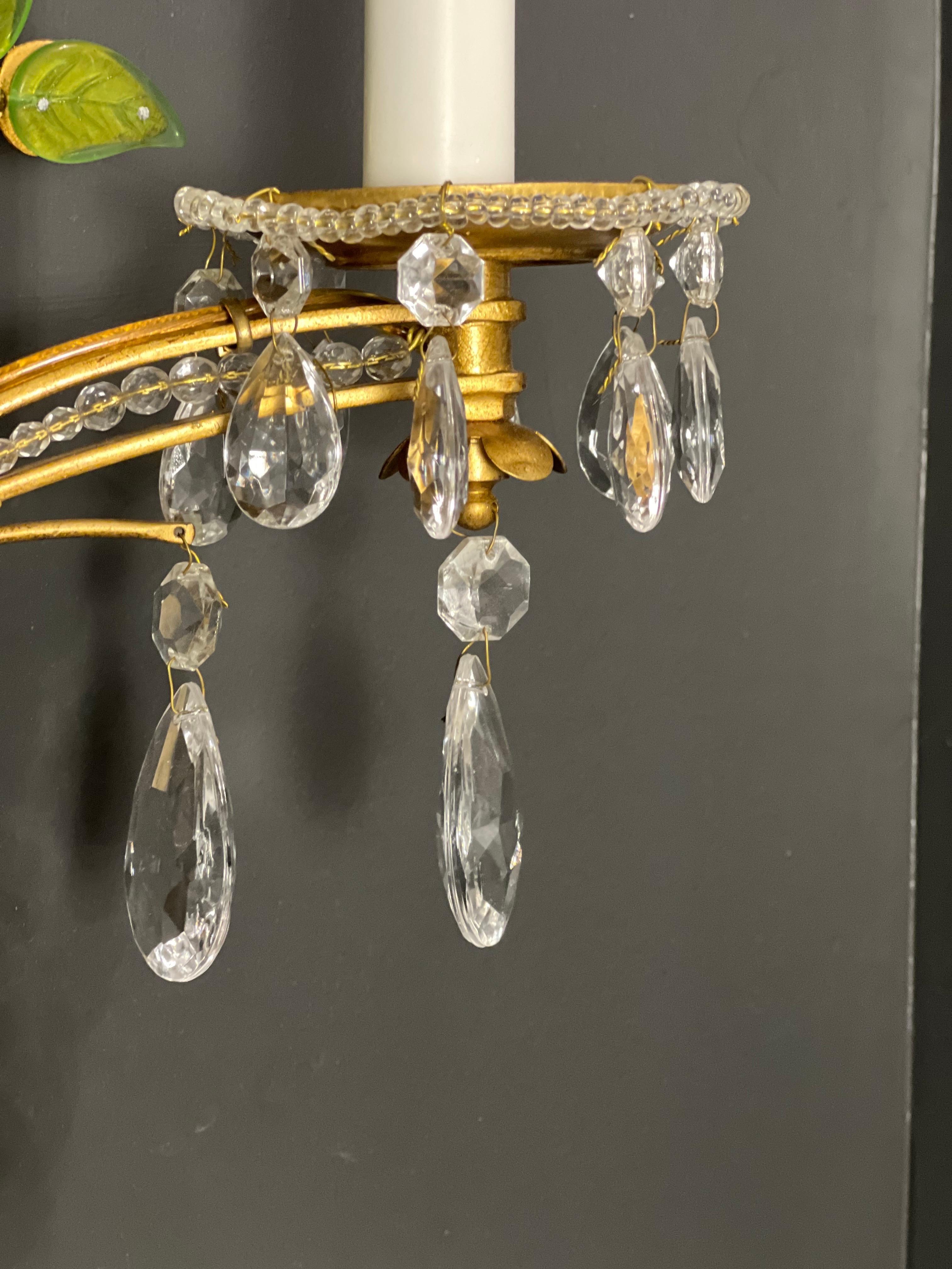 Contemporary Italian Iron Sconces with Crystal Flowers and Beading, Pair For Sale