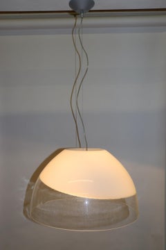 Italian ITRE Pendant Light Murano Hand Blown White and Crystal "Pulegoso" Glass