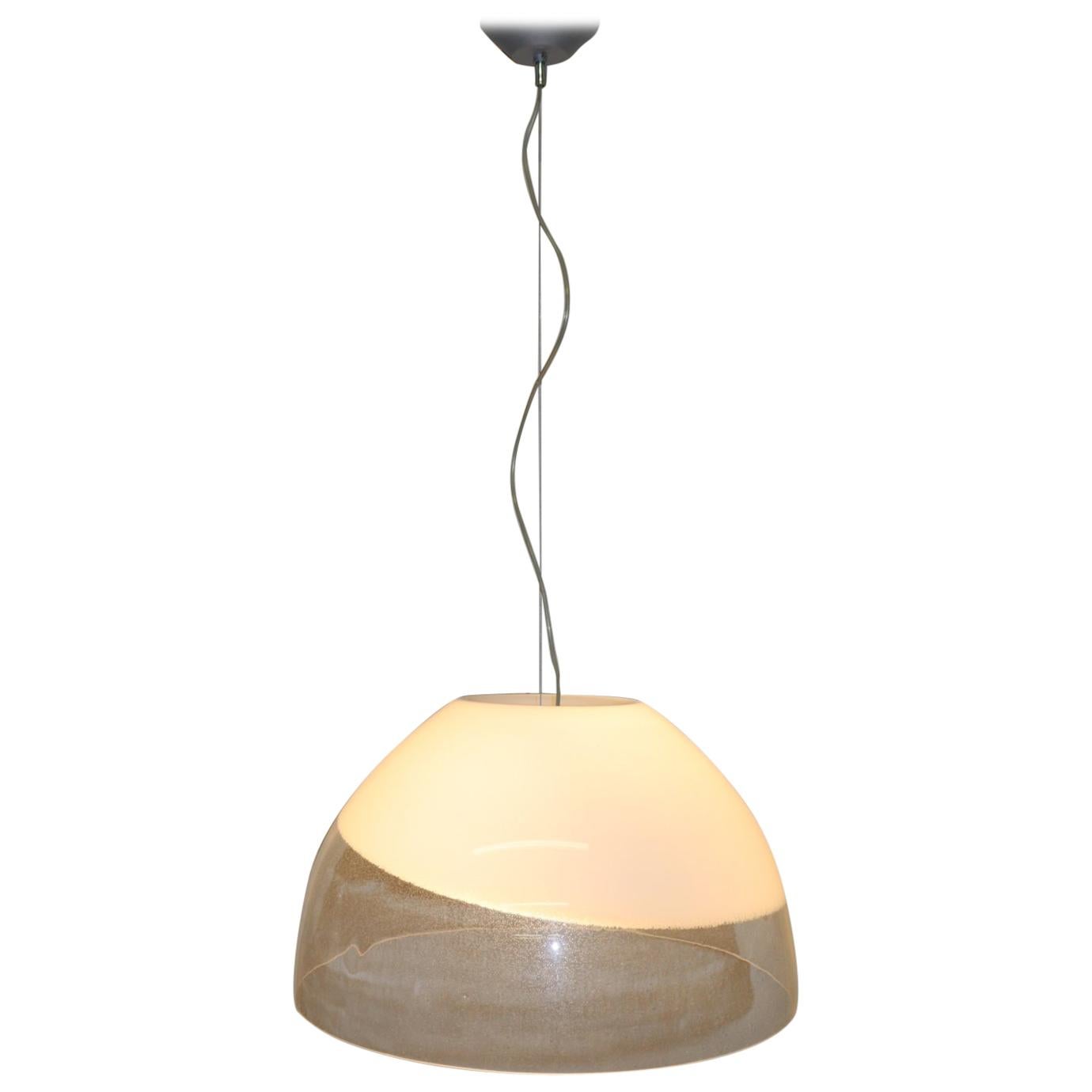 Italian ITRE Pendant Light Murano Hand Blown White and Crystal "Pulegoso" Glass For Sale