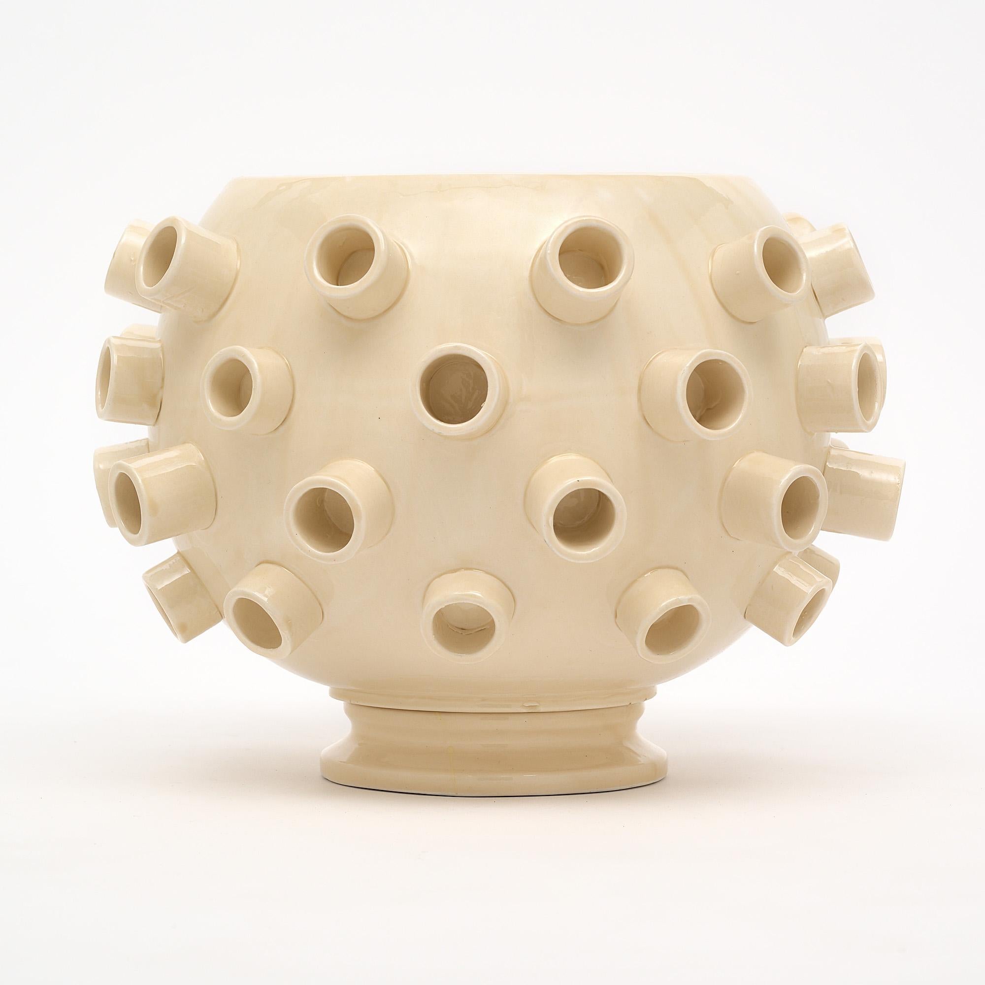 Contemporary Italian Ivory Ceramic Pair of Vases For Sale