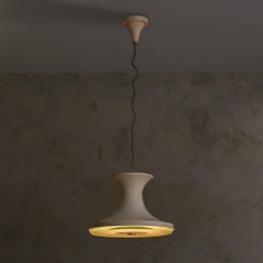 Italian Ivory Metal Pendant Light with Glass Disc Diffuser, 1960s