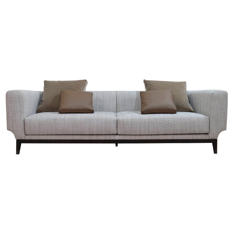 Italian Ivory Sofa 240 with Brown Wooden Base For Sale at 1stDibs