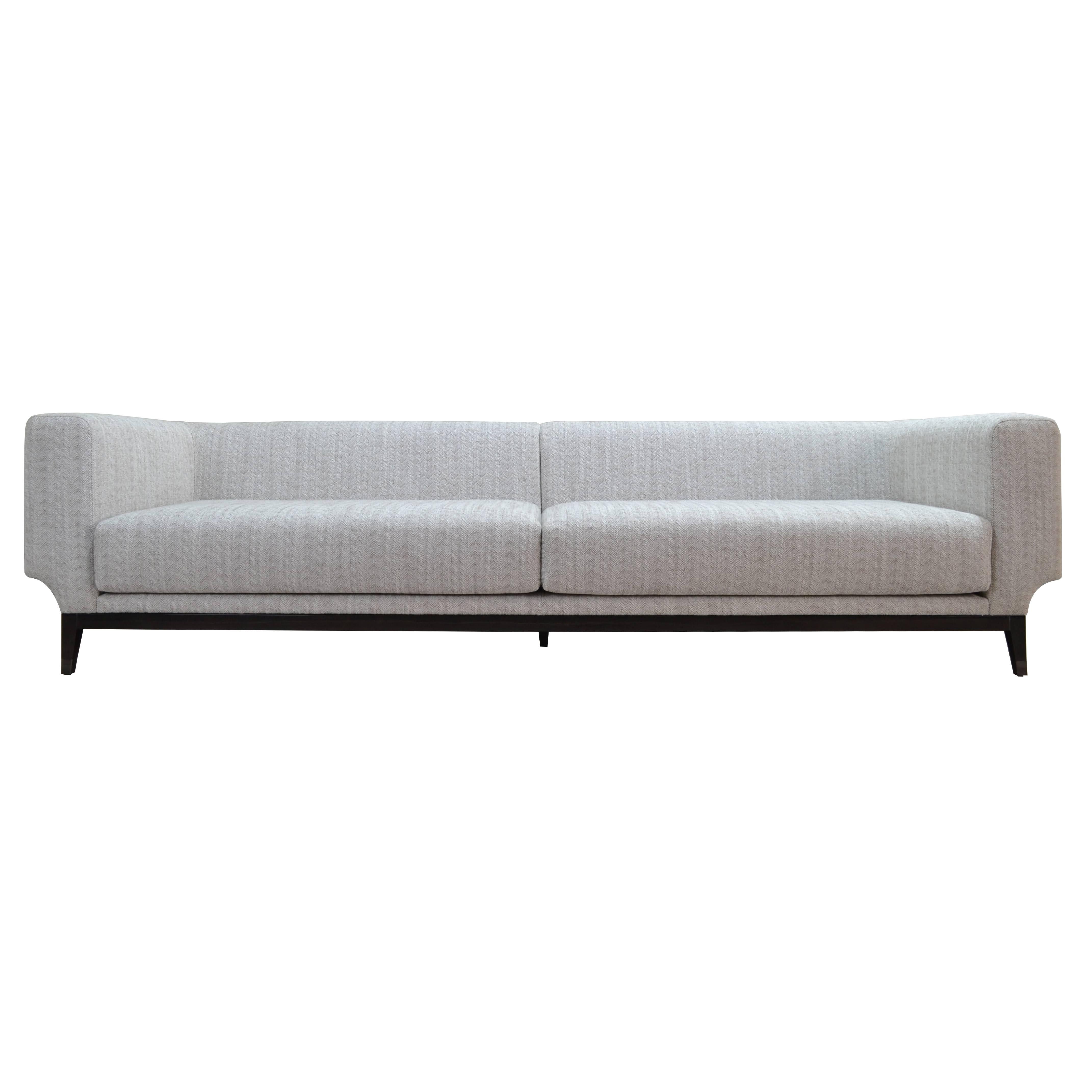 Modern Italian Ivory Sofa with Brown Wooden Base  For Sale