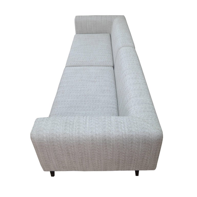 Italian Ivory Sofa with Brown Wooden Base For Sale at 1stDibs