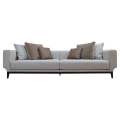 Italian Ivory Sofa with Brown Wooden Base 