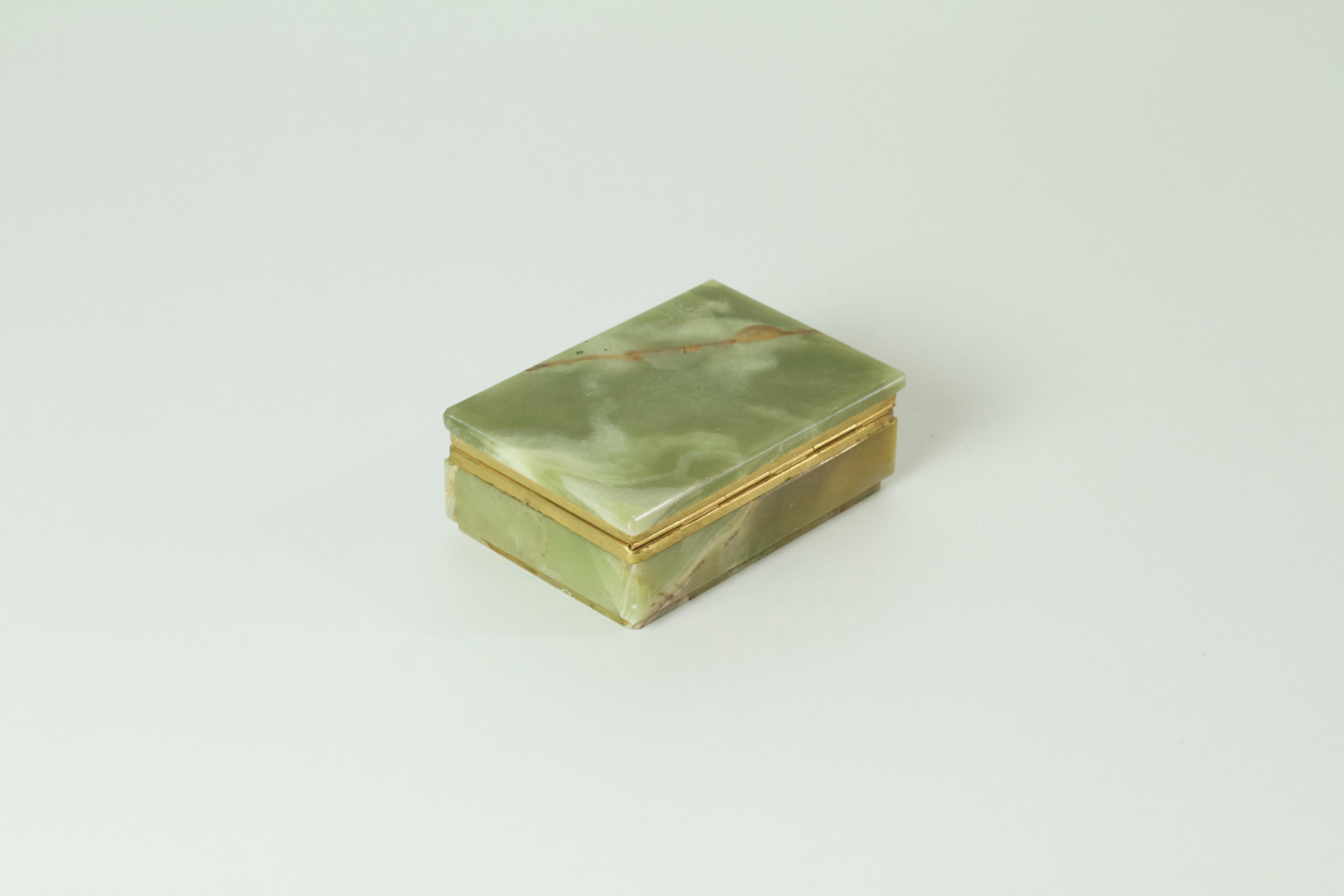 Mid-Century Modern Italian Jade Green Onyx Marble Box, 1950's