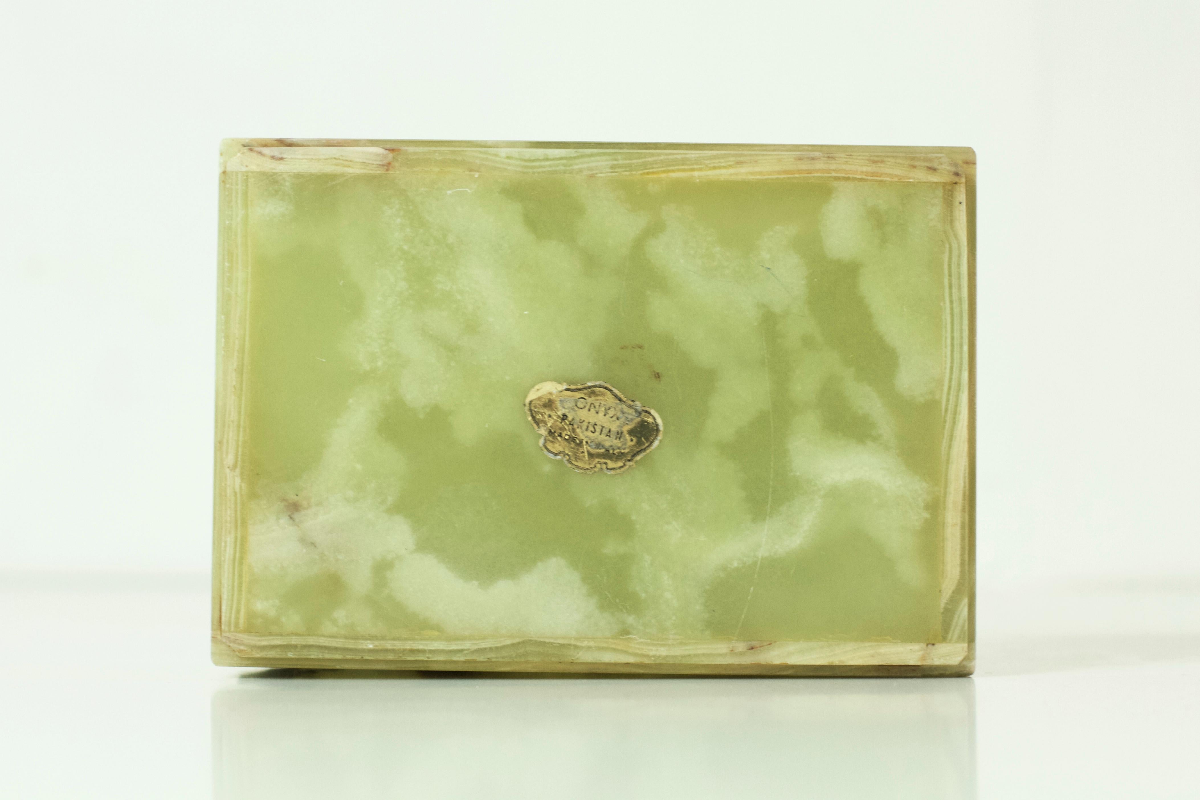 20th Century Italian Jade Green Onyx Marble Box, 1950's