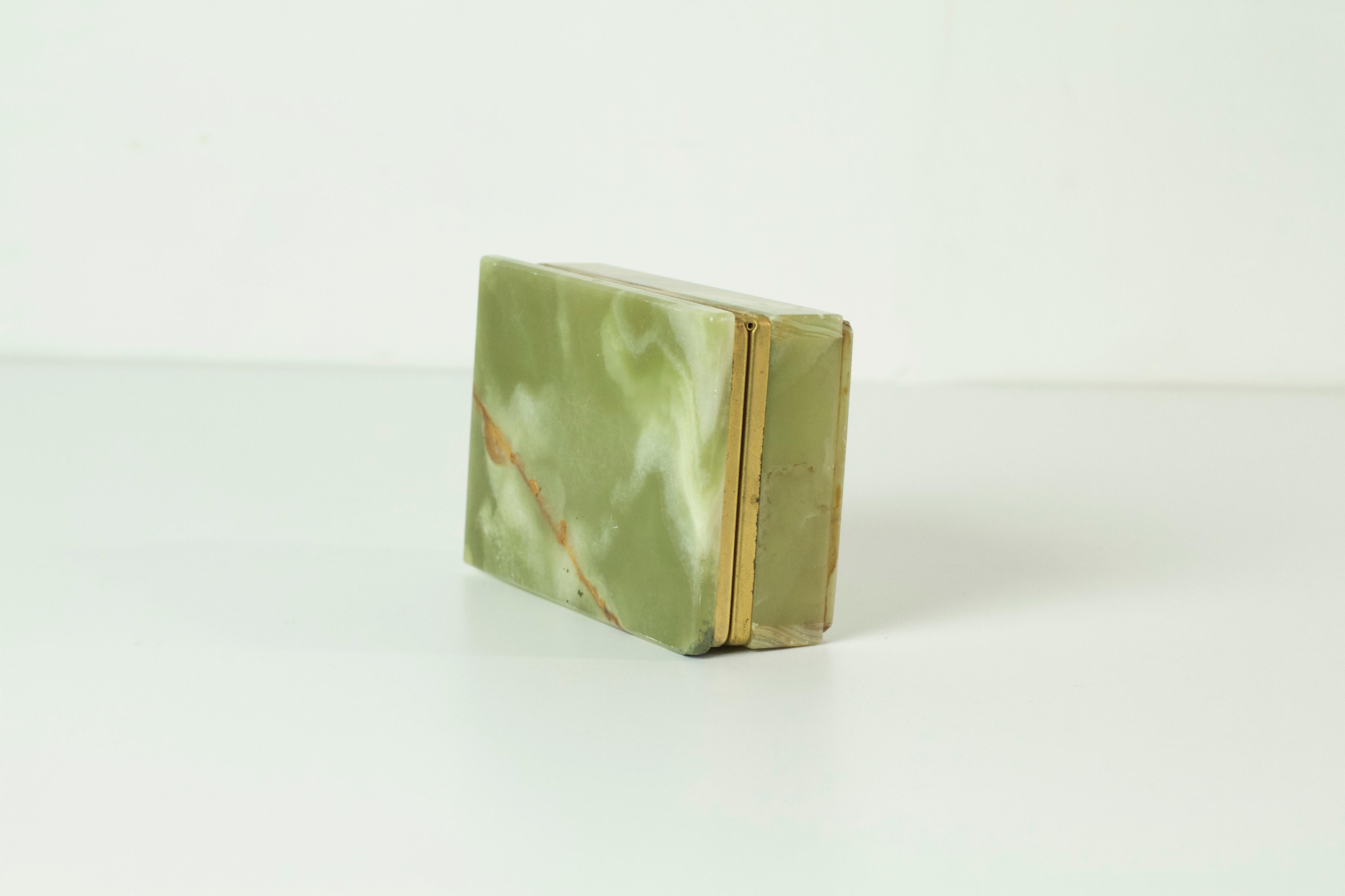 Brass Italian Jade Green Onyx Marble Box, 1950's