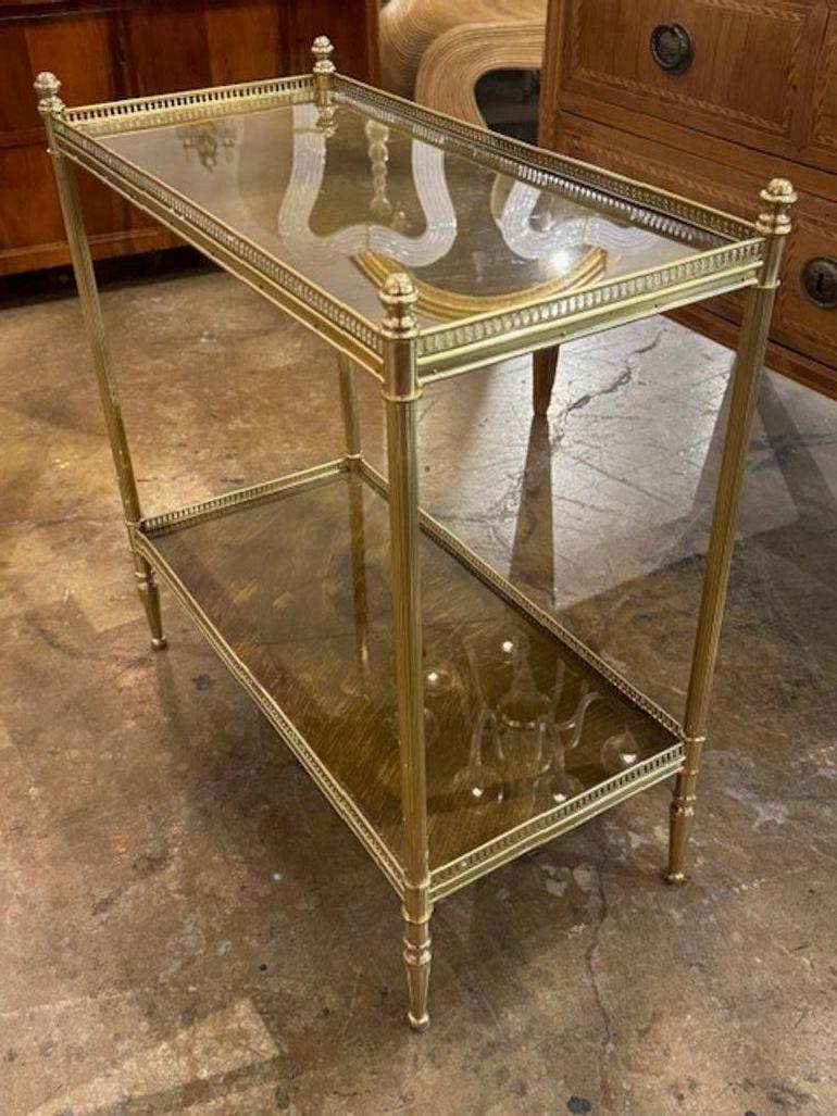 Italian Jansen Manner Brass Side Table with Eglomise Mirrored Top In Good Condition For Sale In Dallas, TX