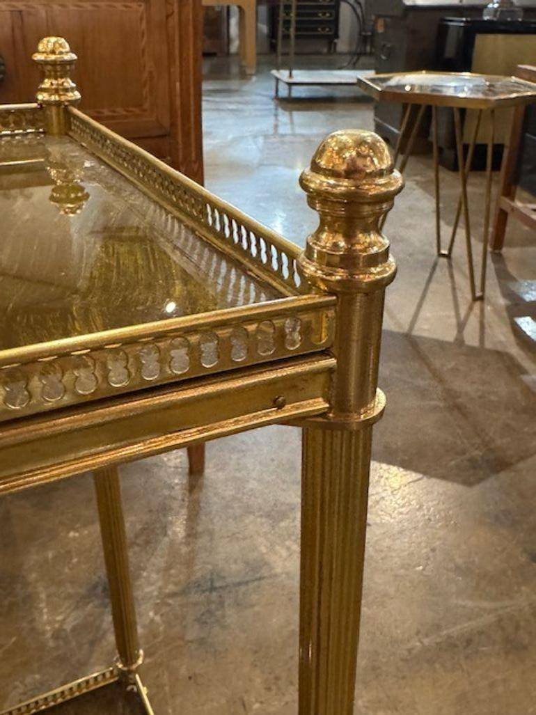Italian Jansen Manner Brass Side Table with Eglomise Mirrored Top For Sale 1