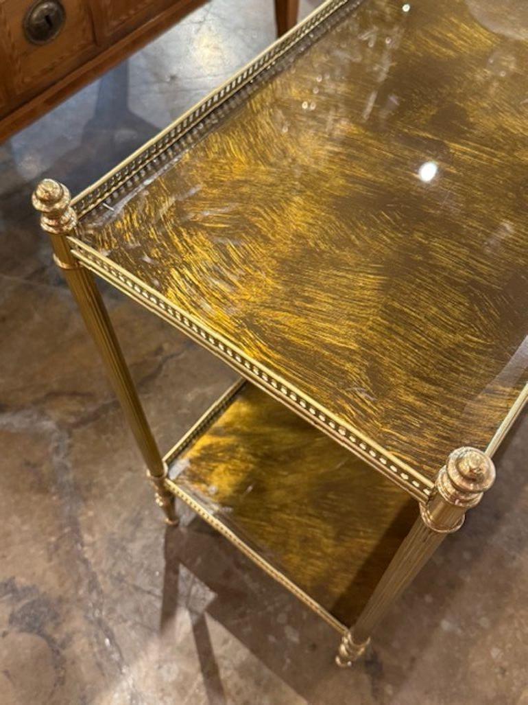 Italian Jansen Manner Brass Side Table with Eglomise Mirrored Top For Sale 2
