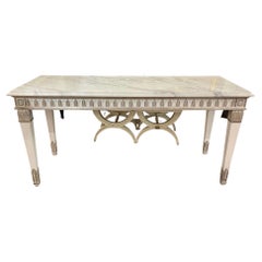 Italian Jansen Style Silver Leaf and Painted Console with Calcutta Marble