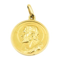 Italian Jesus Christ Dio ti Protega Yellow Gold Pendant Medal Charm