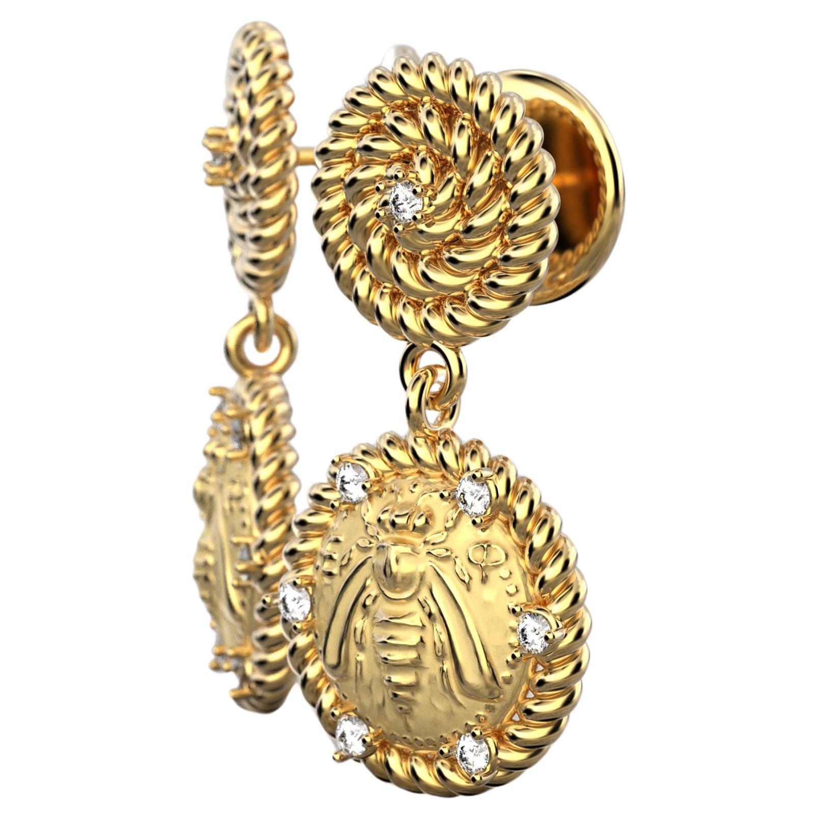 Made to order in 14k Gold and Diamonds.
Adorn yourself with Italian perfection—Diamond Dangle Earrings in 14k solid gold, inspired by Ancient Greek style. Crafted in Italy, these exquisite Bee Coin Earrings fuse history with modern elegance. Elevate