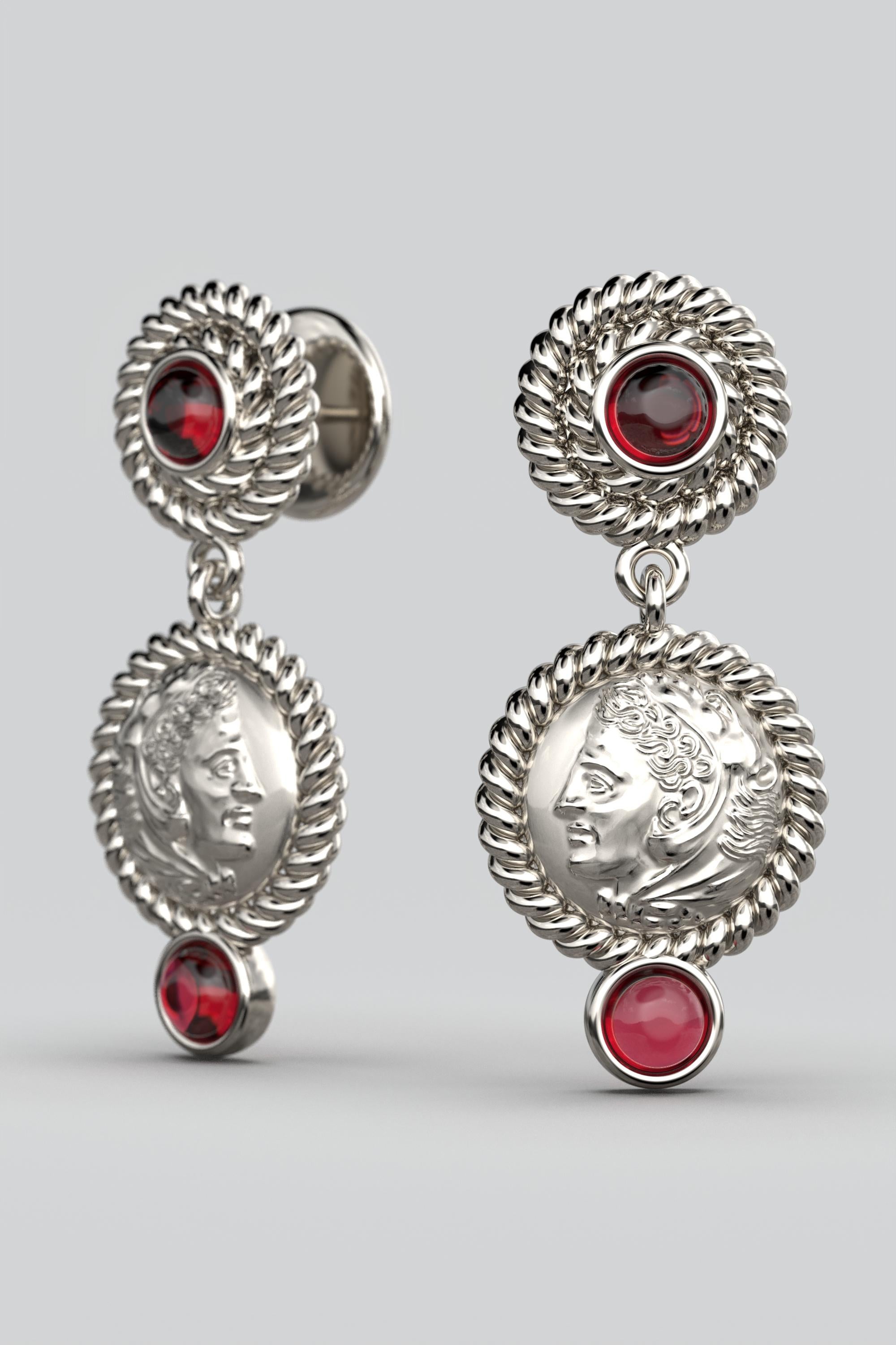Italian Jewelry  14k Gold Dangle Earrings With Garnets  Ancient Greek Style In New Condition For Sale In Camisano Vicentino, VI