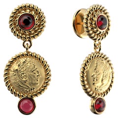 Bijoux italiens  Boucles d'oreilles pendantes en or 14k avec grenats  Style grec antique