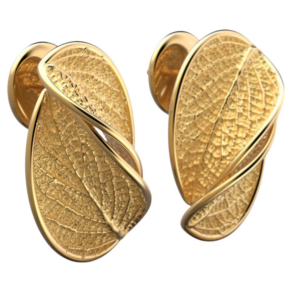 Italian Jewelry 18k Gold Leaf Stud Earrings Made in Italy by Oltremare Gioielli