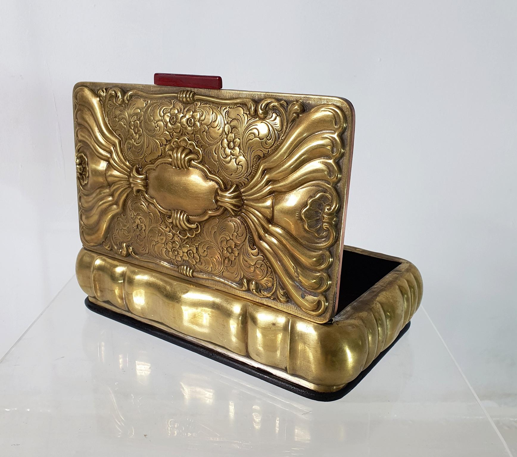 Art Nouveau Large Italian Jewelry Box in Brass circa 1910
