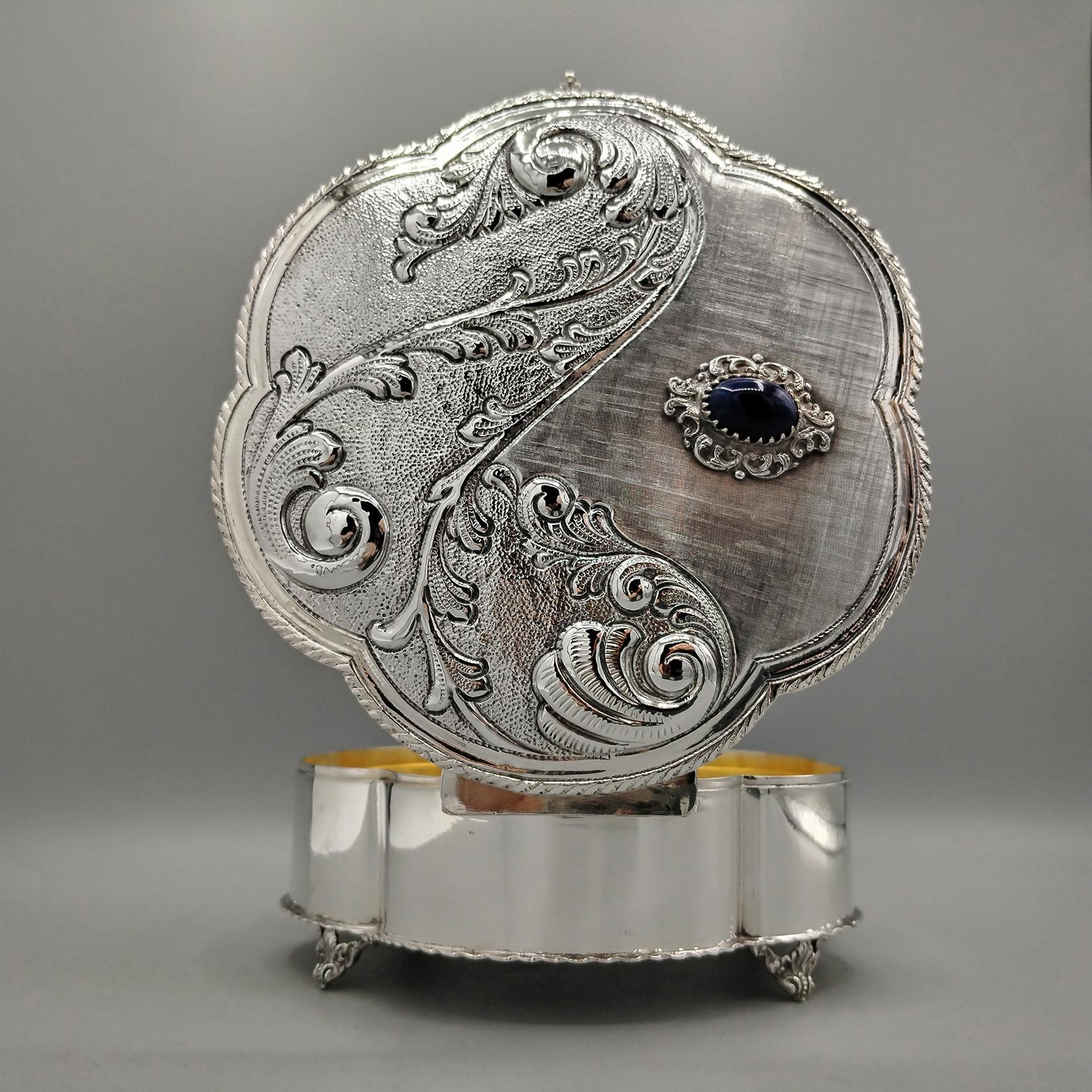 Italian jewelry box in solid 800 silver with hard stone im Angebot 4