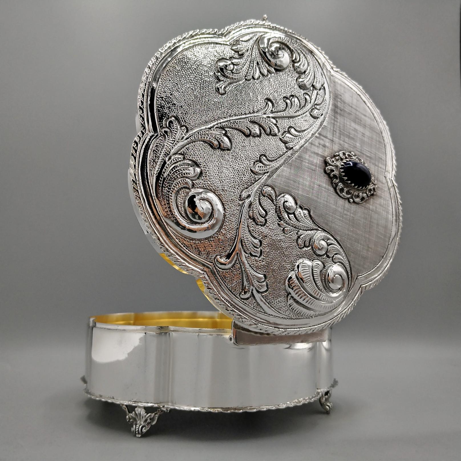 Italian jewelry box in solid 800 silver with hard stone im Angebot 5