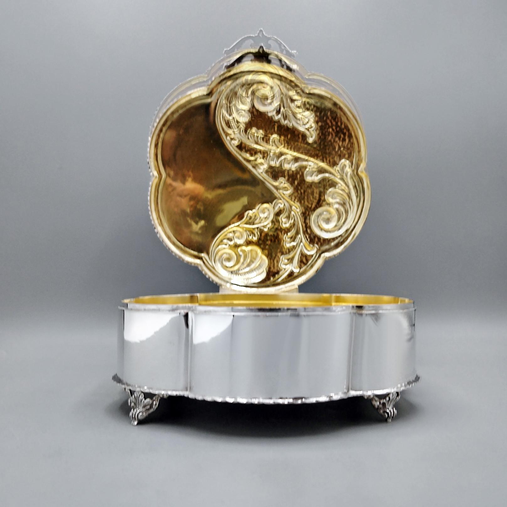 Italian jewelry box in solid 800 silver with hard stone (Achat) im Angebot