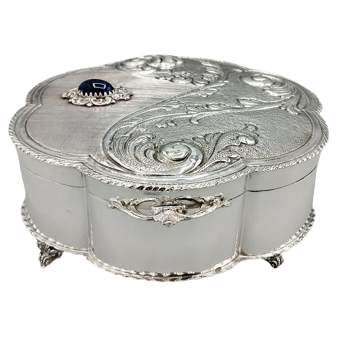 Italian jewelry box in solid 800 silver with hard stone