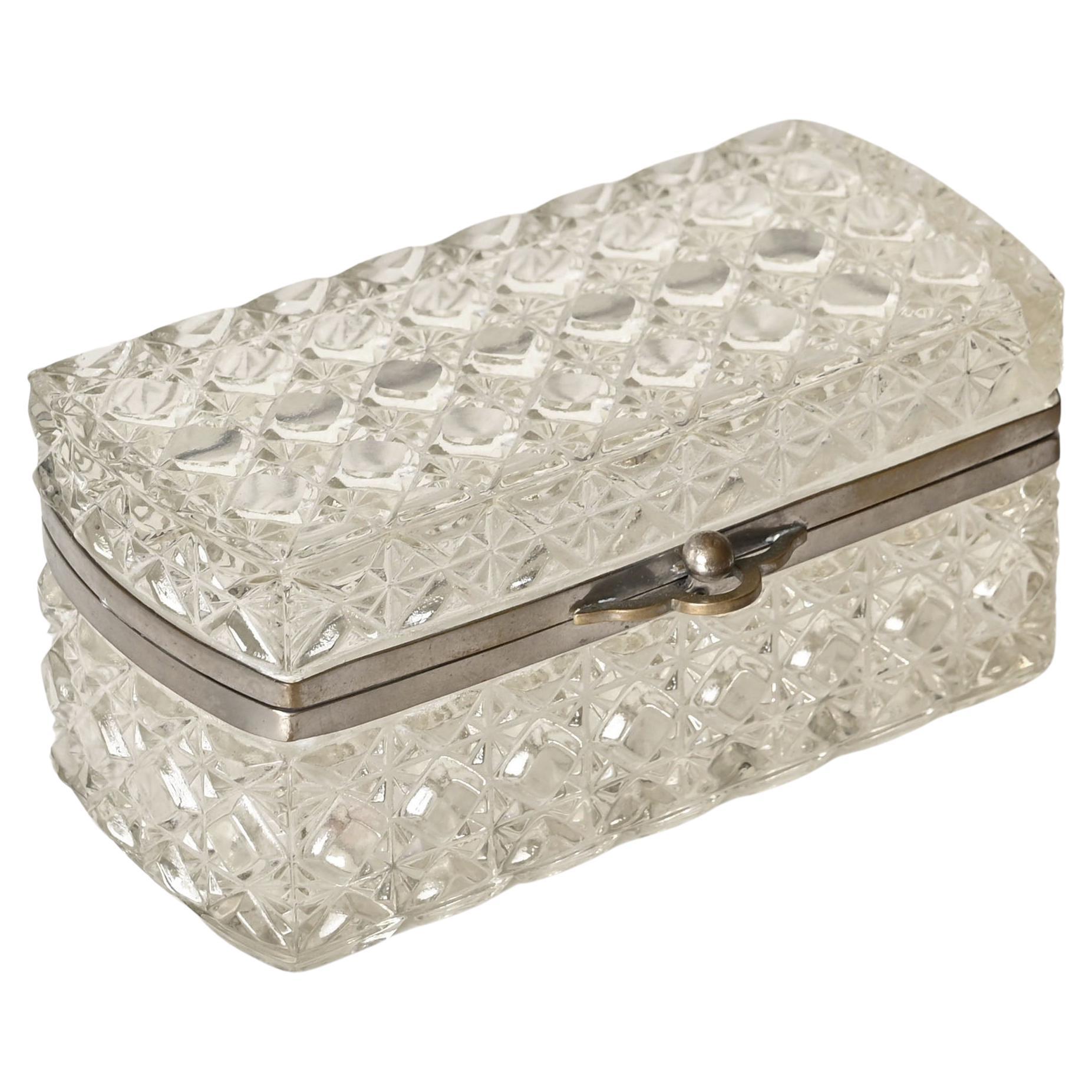 Italian Jewelry Decorative Box in Cut Crystal and Metal, Italy 1930s