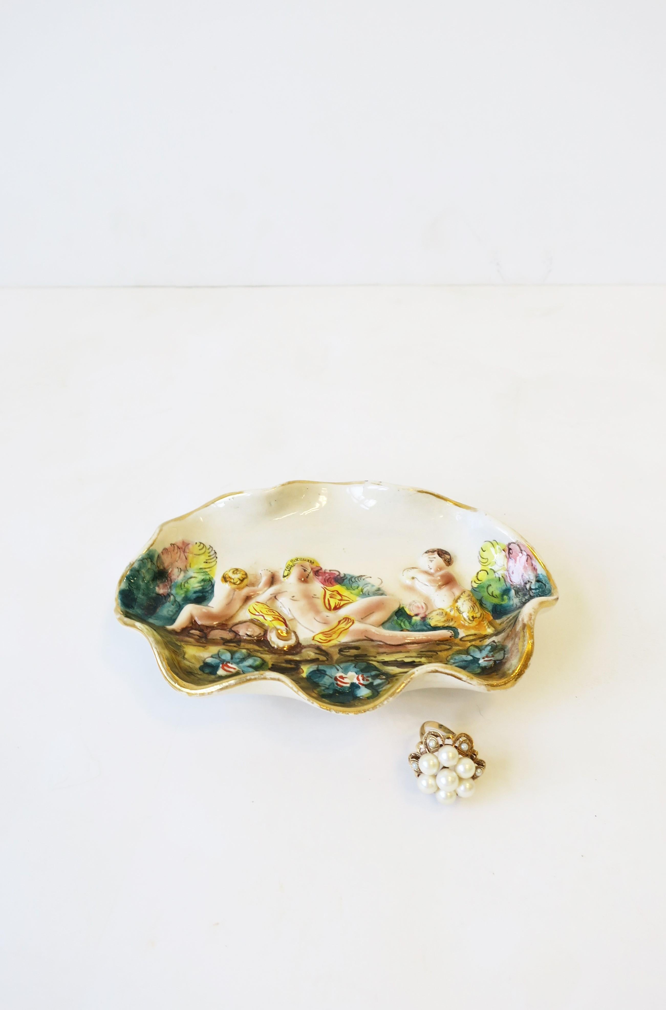 Glazed Italian Jewelry Dish with Male Relief Scene For Sale