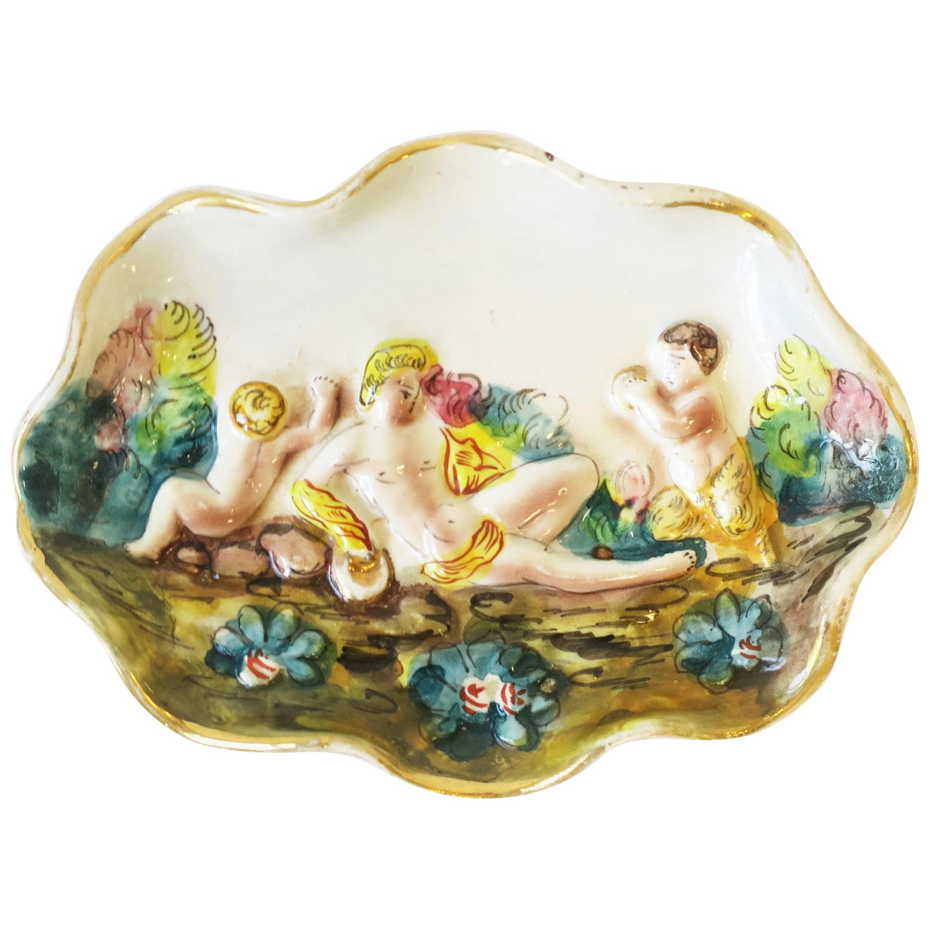 Italian Jewelry Dish with Male Relief Scene For Sale