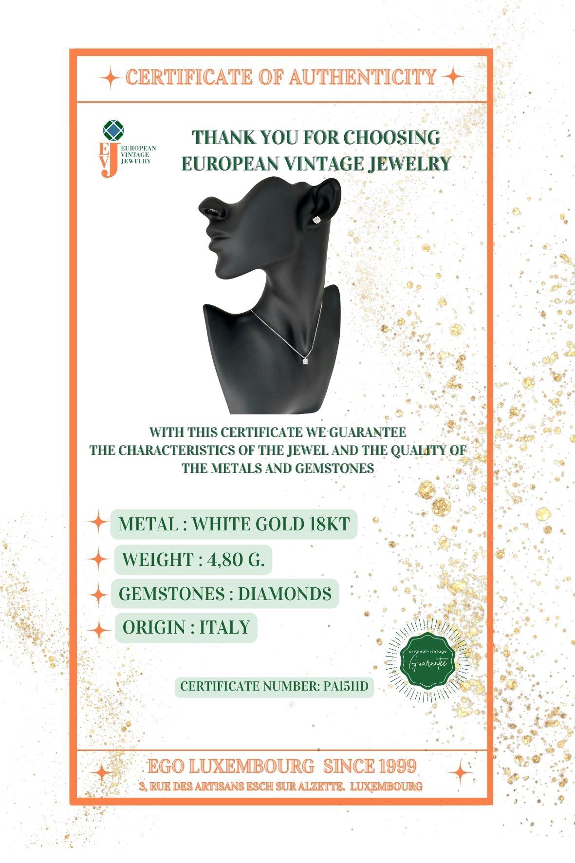 Italian Jewelry Set Earrings and Necklace White Gold and Diamonds For Sale 4