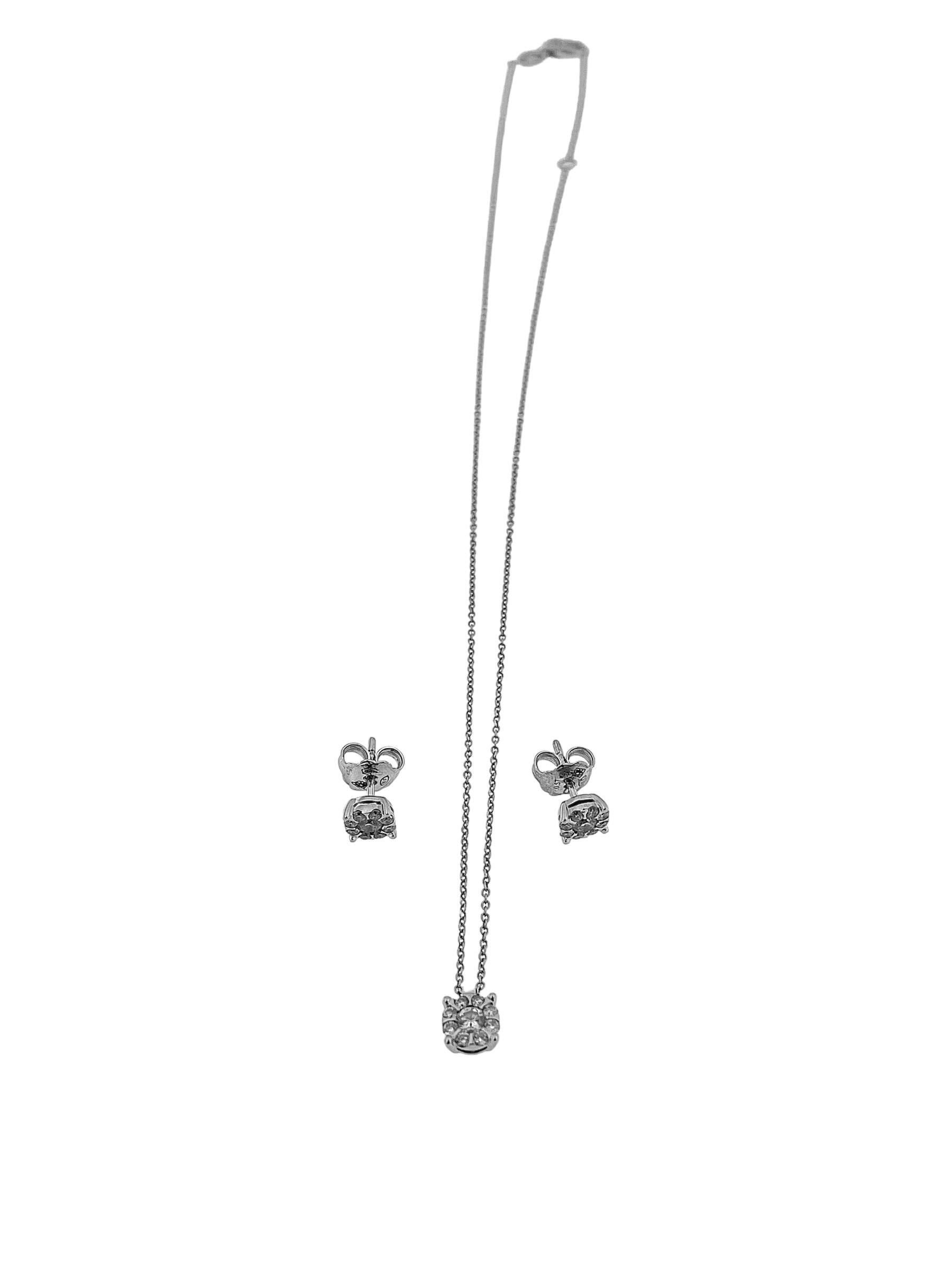 Brilliant Cut Italian Jewelry Set Earrings and Necklace White Gold and Diamonds For Sale