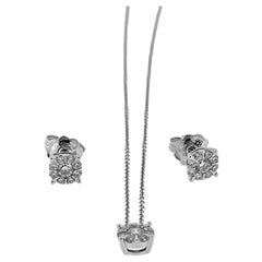 Italian Jewelry Set Earrings and Necklace White Gold and Diamonds