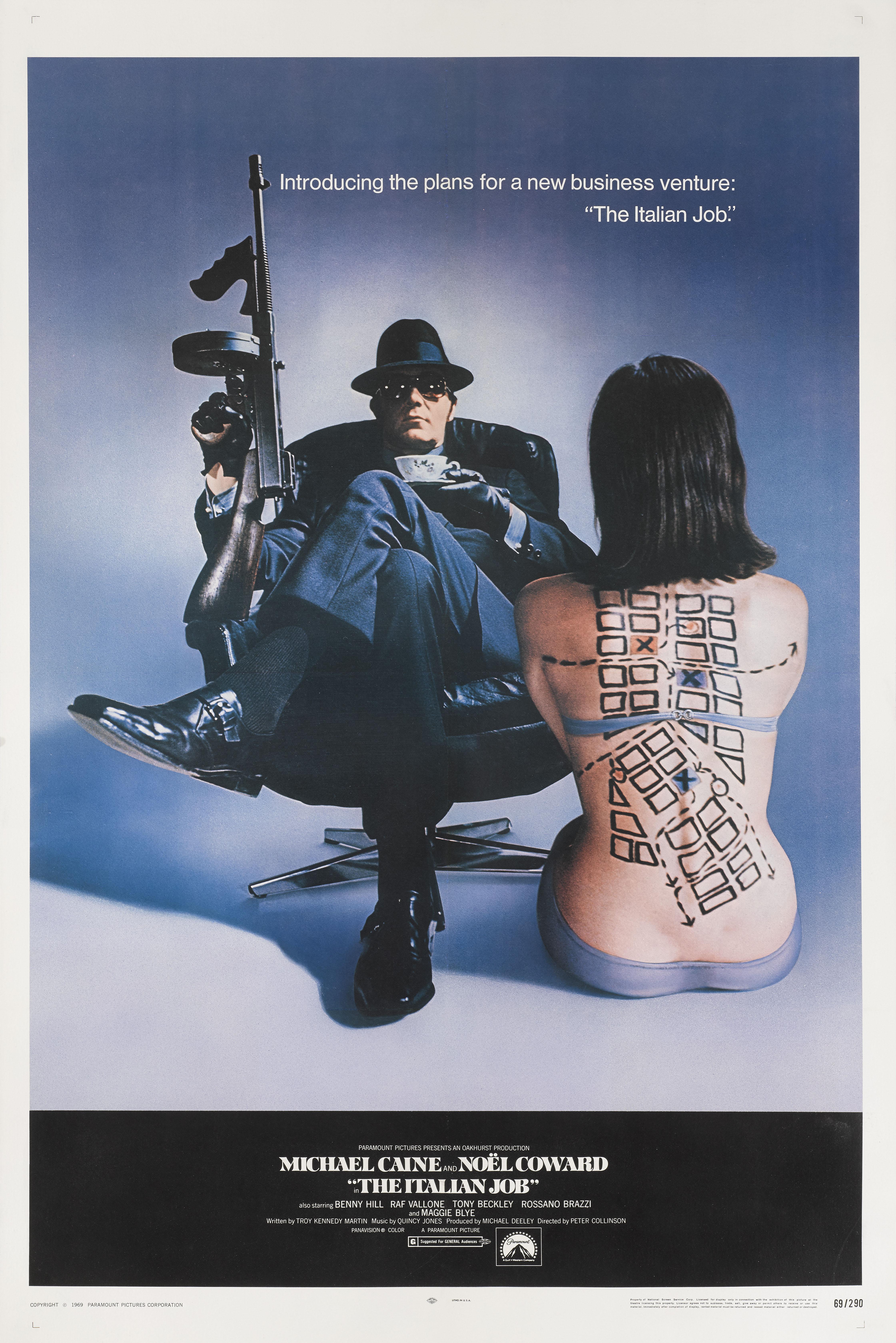 Original US movie poster for Michael Caine and Noel Coward's 1969 Comic Crime caper about a plan to steal a gold shipment. This is one of the best loved British films, which stars Michael Caine in his most famous role. Caine delivers one of cinema's