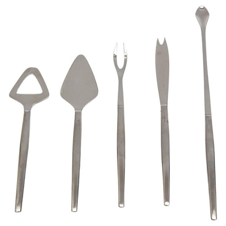 Italian Kalmar Vintage Stainless Steel Five PIece Barware Set For Sale