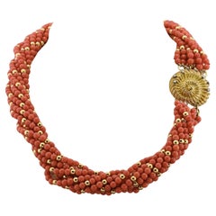 Italian La Dolce Vita 9 Strand Natural Red Coral Diamond 18 KT Necklace