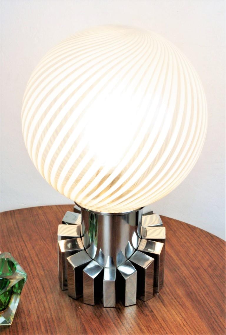 Mid-Century Modern Italian La Murrina Table Lamp, Glass Globe and Chrome Base For Sale